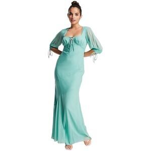 ASOS Mint Green Maxi Dress with Sheer Puff Sleeves